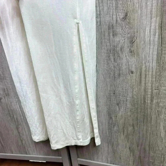 Flax Maxi Dress Ivory Sleeveless Stretch See Through Coverup Slit Jersey Sz M - Picture 6 of 7
